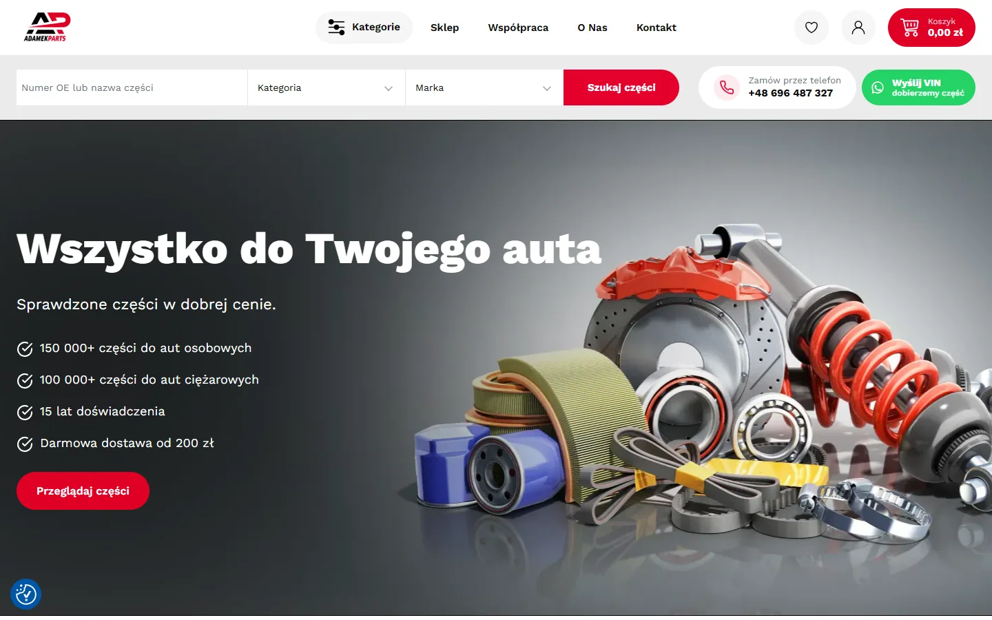 Screenshot of the Adamek Części website