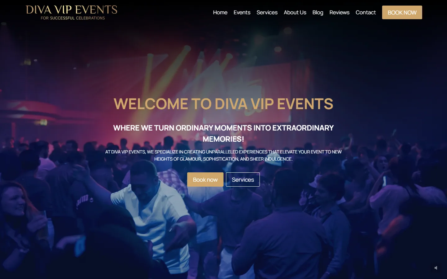 Screenshot of the DIVA VIP Events website