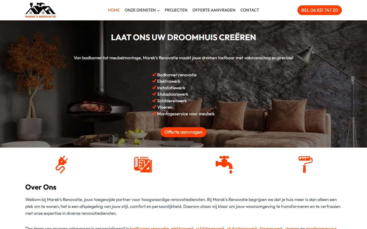 Screenshot of the Marek’s Renovatie website